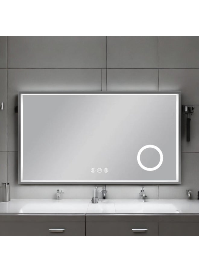 Aqua Drop Rectangular Copper Free Environmental Bathroom LED Mirror with Magnifier Clear 100 x 70 cm DWSFB10070SSHTM-BGM - Image 2